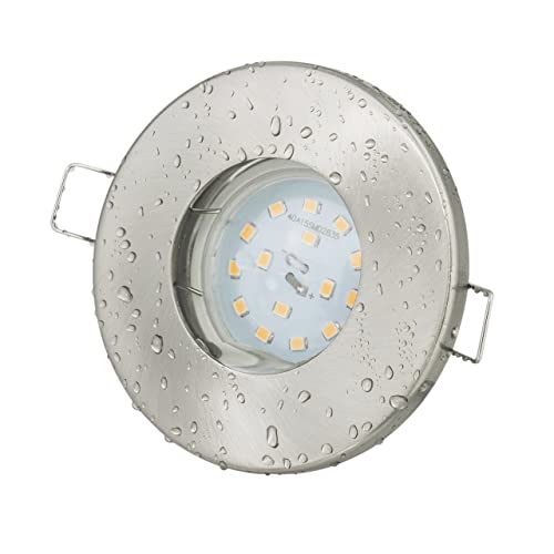 Badezimmer Einbaustrahler Aqua IP65 | 230Volt GU10 5Watt LED Leuchtmittel warmweiss 2700 Kelvin - 450Lumen | Für Bad - Vordach - Keller - Nassraum - Feuchtraum - JungesLicht Cover