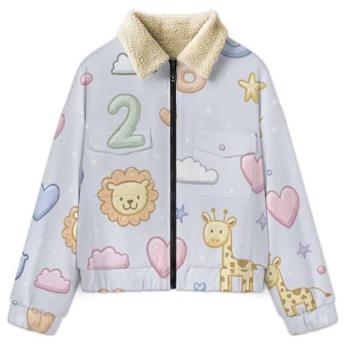 Manteau polaire chaud pour femme avec imprimé nuages dessin animé bleu clair
