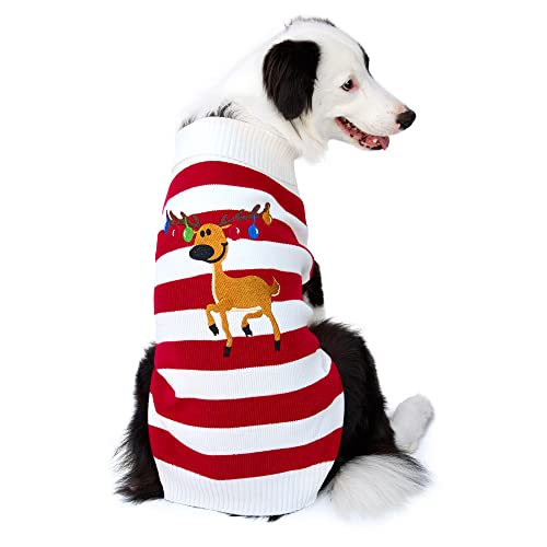 DELIFUR suéter de Reno de Invierno para Perros, suéter de Gato, suéter de Campanas de Alce de Navidad para Mascotas, suéter de Reno de Halloween para Perros pequeños y Gatos (M, Rojo) Cover