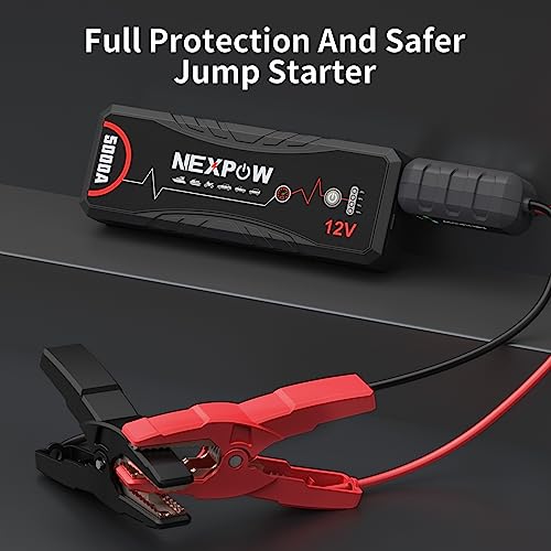 NEXPOW Jump Starter, 5000A Peak Q12 Portable Car Battery Jump Starter for All Gas and Up to 10.0L Diesel Engines, 12V Lithium Jump Box, Auto Battery Booster Pack,with USB Quick Charge and LED Light