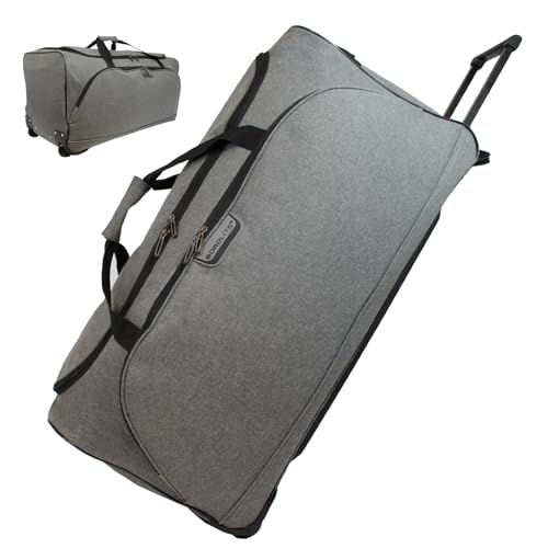 Bordlite 30 Grey Extra Large Wheeled Holdall Durable Twill 2-Wheel Travel Bag with Extendable Handle & 127L Capacity Heavy-Duty Duffel Luggage for Holidays & Work Travel