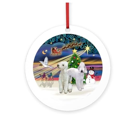 CafePress Xmasmagic 2 Bedlington Terriers Round 4" MDF Holiday Ornament
