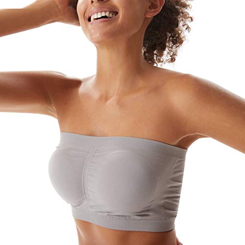 Molemsx Summer Breathable Wire Free Bra Tube Top, Bandeau Style Everyday Bra Elastic Strech Basic Layering Strapless Half Cami Bra Causal Aerobic Exercise Bra Running Yoga Bra 1 Pack, Grey, S