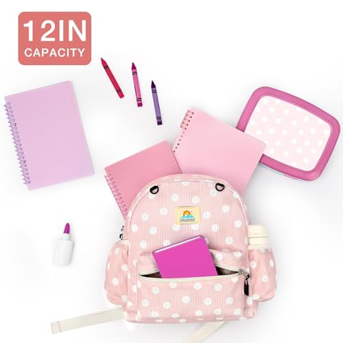 Image of STEAMEDBUN Corduroy Toddler Backpack for Girls 2-4: Kids backpack for Boys Girls - 12 inch Preschool Kindergarten Backpacks - Polka Dot