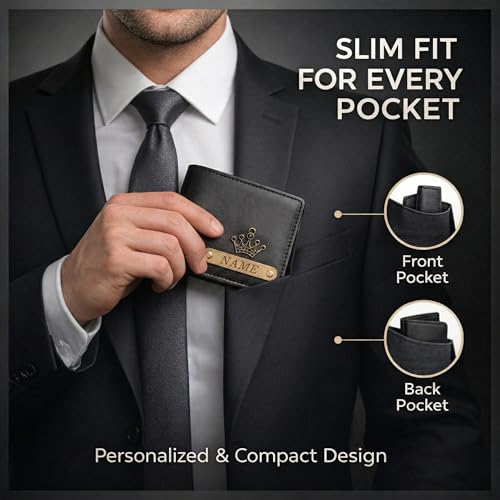 Image of Customized Wallet for Men with Name & Charm (Black) | Personalised Stylish Leather Wallet for Boy | Personalized Unique Gift with Card Slots & Cash Compartment for Boys, Employees