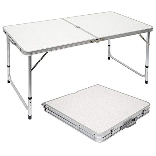 DaMaMonkey 4' Portable Folding Table, Height Adjustable Aluminum Table, for Indoor Outdoor Picnic Camping Party Wedding