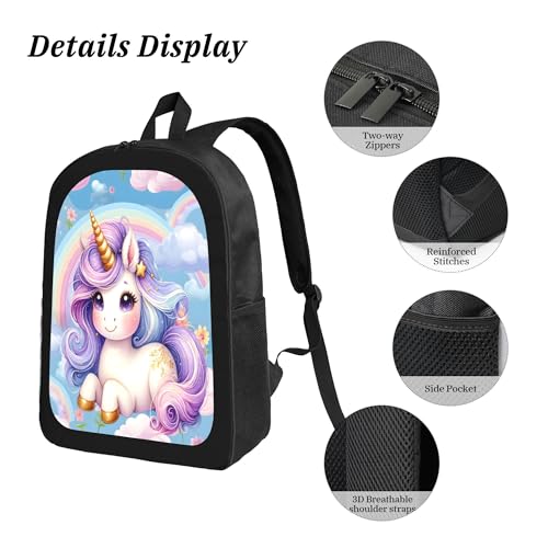 3PCS Backpack for Women Men With Lunch Box Pencil Bag 17 Inch Lightweight Adjustable Strap Back Pack 3 In 1 Set Unicorn Animal Cute Casual Daypack Unisex Fit Travel Work Camping4