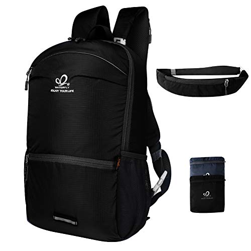 DEKINMAX Sacs de Randonnée Sac à Dos de Sport Pliable Imperméable pour Trekking Voyages Montagne Camping Escalade (Noir (32L))