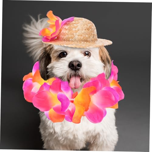 Disfraz hawaiano para perros con sombrero de flores miniatura 6