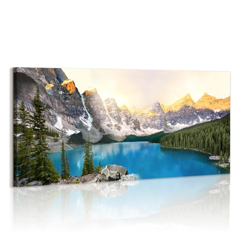 WENGTIAO Lac et Montagne Paysage Naturel Tableau Decoration Murale Encadré Grande Toile Peinture Moderne Forêt Lacustre Decoration Murale Salon Maison Deco...