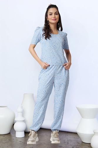 Image of POPWINGS Casual Printed Top and Joggers Set for Women || Stylish Summer Co-Ords Set for Women || Round-Neck Top and Joggers Combo Set for Women