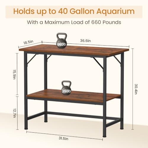 Image of Snughome 40 Gallon Fish Tank Stand, Heavy Duty Metal Aquarium Stand with Storage Shelves, 660LBS Capacity Double Aquarium Stand Holds 20-40 Gallon, Reptile Terrarium Stand for Home Office