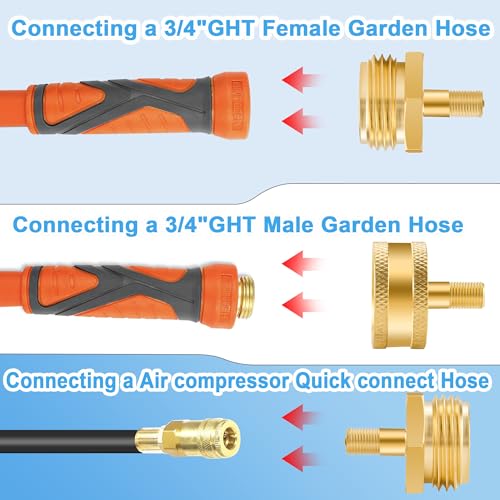 Image of Jingzan 4Pcs RV Blow Out Antifreeze Adapter, Brass Schrader Valve to 3 /4 GHT Fitting, Water Line Blow Out Plug with Tire Inflation Winterization Valve for Camper Travel Trailer (4 Pcs Adapters)