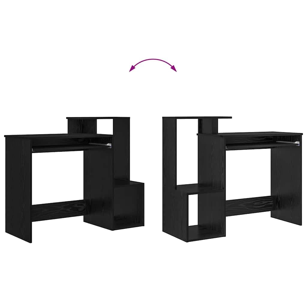 Escritorio con estante negro efecto roble 106 x 41 x 88,5 cm de material de madera de madera de despacho oficina en casa con cajón de almacenamiento y estante para PC portátil ergonómico ahorra
