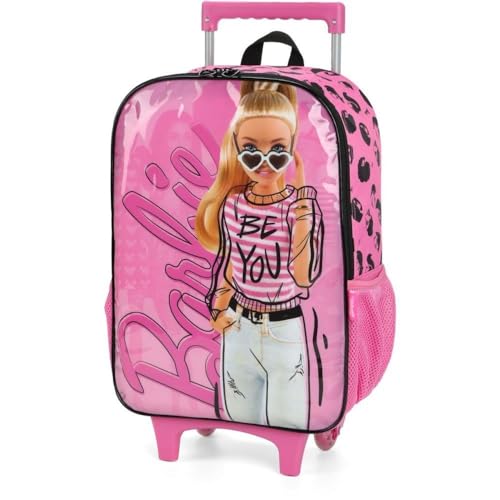 Mochila Escolar, Infantil, com Rodinha, Barbie, G, Rosa - Luxcel