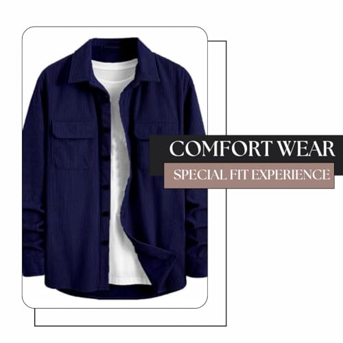 Image of MiraMichi Men's Full Sleeve Corduroy Striped Casual Jacket, Ideal for Stylish Everyday Outfits