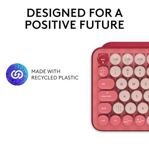 Image of Logitech POP Keys Mechanical Wireless Keyboard with Customisable Emoji Keys, Durable Compact Design, Bluetooth or USB Connectivity, Multi-Device, OS Compatible - Heartbreaker
