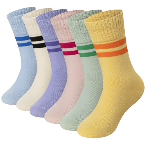 Eyean Girls Socks Little Kids Crew Cotton Youth Breathable Cute Dress Socks 6 Pairs