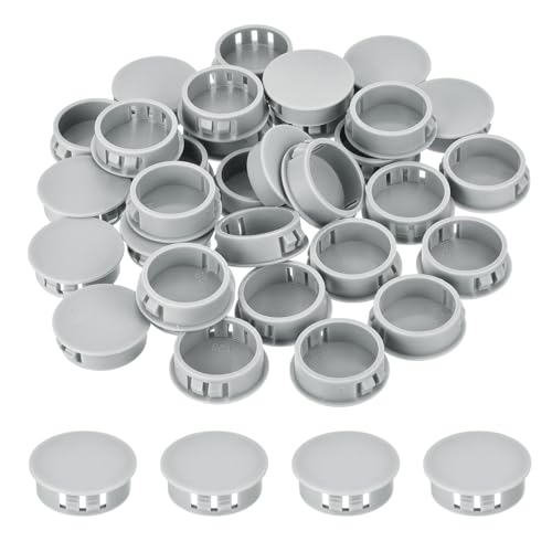 Image of MECCANIXITY 64PCS 28mm(1 1 /8 inch) Light Gray Plastic Hole Plugs, Flush Type Panel Hole Plugs Insert End Caps for Locking Hole Tubes Furniture Cabinet