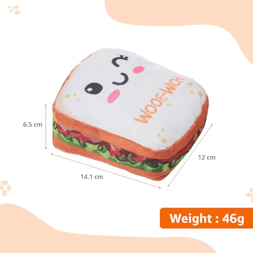 Image of Amazon Basics Squeaky Plush Dog Toy | Cute Sandwich Design | Crinkle & Squeak Sound | Soft & Durable | for Puppies & Small Dogs | Ideal for Chewing, Fetch & Play