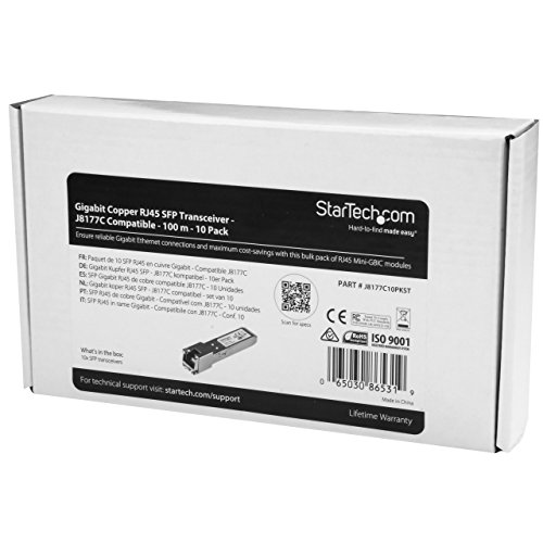 Image of StarTech.com 10 Pack HPE J8177C Compatible SFP Module - 1000BASE-T - SFP to RJ45 Cat6 /Cat5e - 1GE Gigabit Ethernet SFP - RJ-45 100m - HPE 1810, 1820, 2530 (J8177C10PKST)