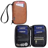 family passport holder for 4 brown multiple passport bag passport wallet for travel passport cover rfid blocking for women waterproof wallet with zipper passport case for men