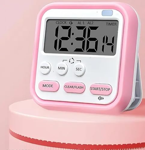 Image of Digital Kitchen Timer and Stopwatch with Large LCD Display, Loud Alarm, Retractable Stand, Green, 1 Piece (Pink)