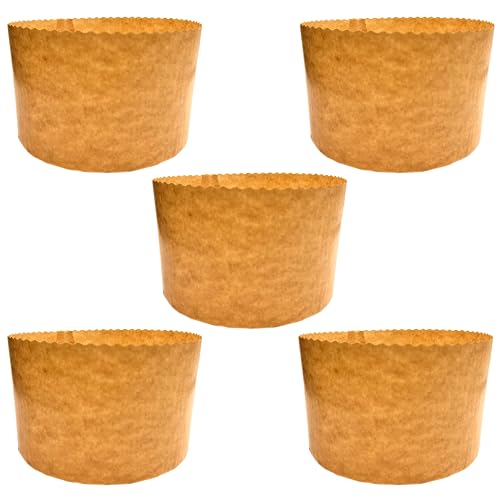Molde Panettone Alto (1 kg - 5 unidades) | Moldes Panettone Profesional de Papel Natural de Pura Celulosa de Alta Densidad, Formas de Cocción para Panettoni, Resistente al Calor 200 °C