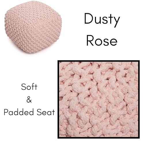 BIRDROCK HOME Square Pouf Ottoman - Cotton Braided Foot Stool with Bean Bag Filling - Compact and Comfortable Seating, Lightweight and Sturdy Boho Foot Rest for Living Room or Bedroom (Dusty Rose) by BIRDROCK HOME - Used condition - Image 7