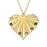 MYKA - Collana Personalizzata Cuore di Famiglia con Pietre Portafortuna - Gioiello Inciso con Nomi - in Argento o Oro - Regalo per Festa della Mamma