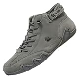 Toumov Driving Shoes for Men Women Hand Stitching Leather Slip-On Ankle Boots Handmade Walking Sneakers Fashion Non-Slip Hiking Boot Comfortable Running Shoes for Hiking Camping Dark Gray