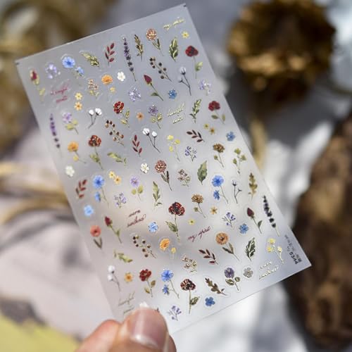 Image of 5D Embossed Nail Sticker Decals Flower Nail Art Stickers Small Plant Leaf Nail Decals with Design Self Adhesive for Women Nails Charsm DIY Decoration