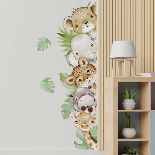 Image of 55.1 x 15.7 Inch Watercolor Jungle Animal Wall Decals Forest Animal Wall Sticker Elephant Tiger Giraffe Decals for Baby Nursery Playroom Bedroom Classroom Kindergarten Wall Decor