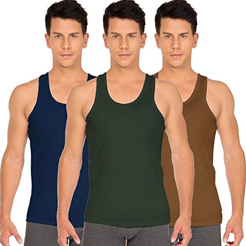 white rose Men's Cotton Vest Sleeveless Combo Pack (Pack of 3) Navy, Green, Gold-picture-20