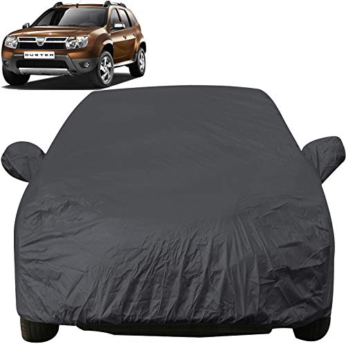 Image of Autofact Car Body Cover with Mirror Pockets Compatible for Renaults Duster (Triple Stitched, Bottom Fully Elastic, Dark Grey)