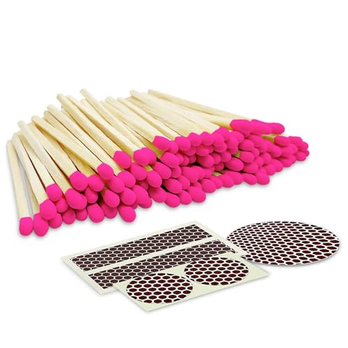 2" Bold Pink Tip Safety Matches | Set of 100+ Bulk Artisan Matchsticks with Striker Stickers by Thankful Greetings | Adorable | Decorative & Unique Candle Lighting | for Home Decor, Event Giveaways