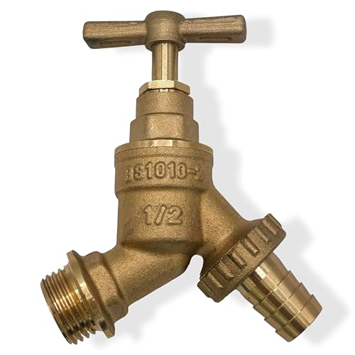 PlumbEZ WRAS 1/2 BSP Brass Garden Tap EN1213 (Formerly BS1010) Standard Outside Tap Durable Cold or Hot Outdoor Tap Bib Tap for Garden Use