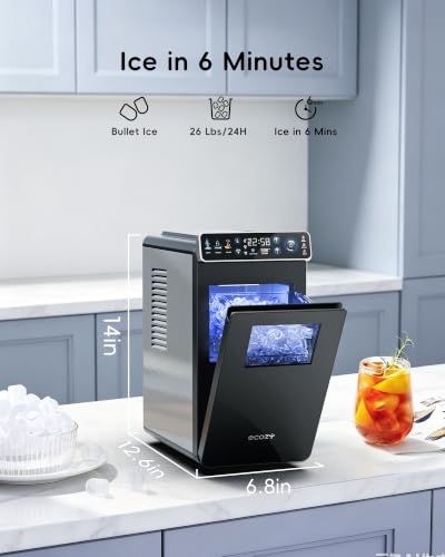 Image of ecozy Small Ice Maker with Full-Color Panel & Timer Function, 26 lbs /Day