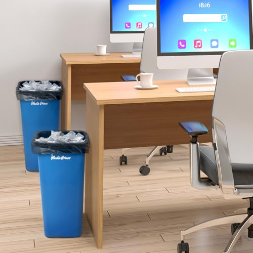 Image of PLASTIC PRINCE 10 Gallon Trash Can Blue Recycle Bin for Kitchen Bathroom Office 40 Qt Garbage Bin Fits Under Desk Cabinet Sink, High Plastic Waste Basket 19.9 inch H x 15.7 inch W x 11.3 inch D, Pack of 2