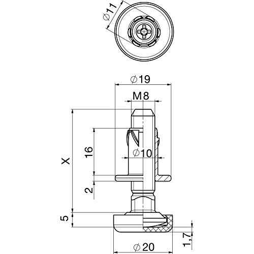 Secotec VAS142 Height Adjustment Screw with Type M8 x 70 Pack of 10, Silber/Schwarz, M8x70 / 10 Stück - Image 2