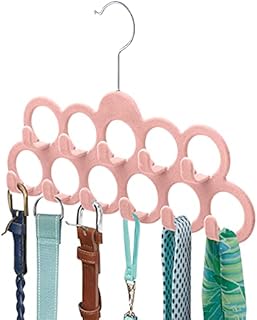 ManGotree Velvet Scarf Hanger, Scarf Organizer,Flocked Velvet Finish,Scarf Holder with 11 Loops and Hooks for Shawls,Scarves, Ties, Belts, or Other Accessories, Pink, 2 Pack
