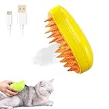 Cat Steam Brush, 3 In1 Steamy Cat Brush, Self Cleaning Cat Brush with Steam,Cat Steamer Brush for Massage,Cat Grooming Brush Pet Hair Removal Comb for Cat and Dog (Yellow)