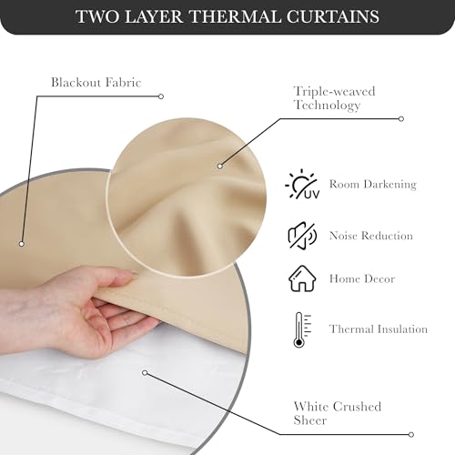 Image of PONY DANCE Sheer Window Curtains, 52 by 95 in, Biscotti Beige, 2 Pieces | Mix & Match Window Treatments Light Block Drapes Blackout Panels for Living Room