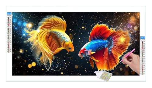 Kit Complet Broderie Diamant Combat de Poissons : Strass Point de Croix