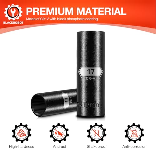 Image of 1 /2 Inch Drive 6-Point Deep Socket, 17mm Deep Impact Socket, CR-V Steel