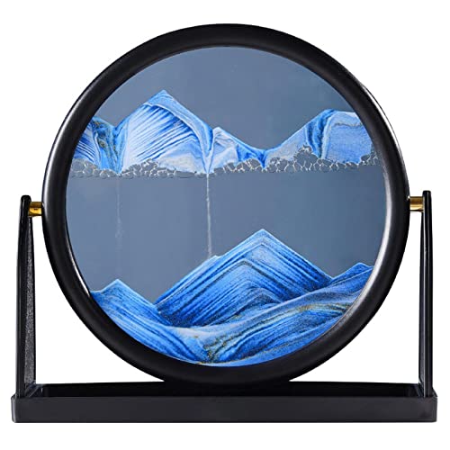JIAWEIIY Moving Sand Art Picture Round Glass 3D Deep Sea Quicksand Sand Pintura Decoración- (azul) Cover