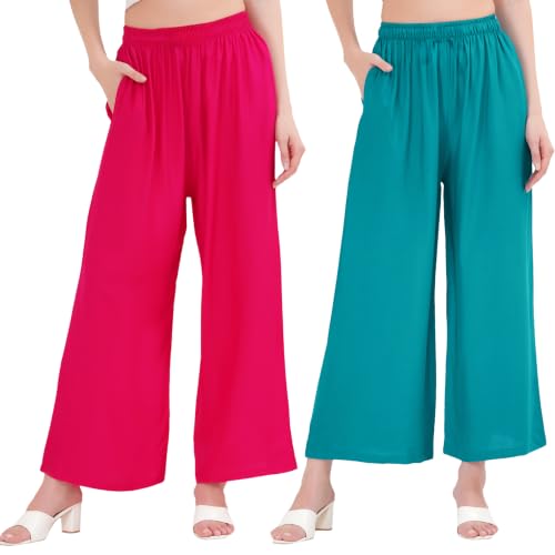 Image of Buy That Trendz Palazzo Pants for Women Rayon Elasticated Regular Fit Flared Wide Leg M to 6XL Pack of 2