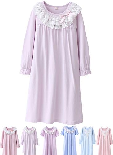 ABALACOCO Girls Kids Princess Lace Nightgown Long Sleeve Cotton Sleepwear Dress Pretty Homewear Dress (12-13 Years, Purple)