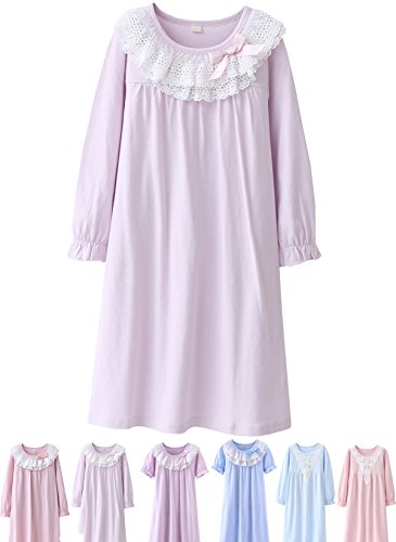 Abalacoco Girls Kids Princess Lace Nightgown Long Sleeve Cotton Sleepwear Dress Pretty Homewear Dress (12-13 Years, Purple) #TOP15