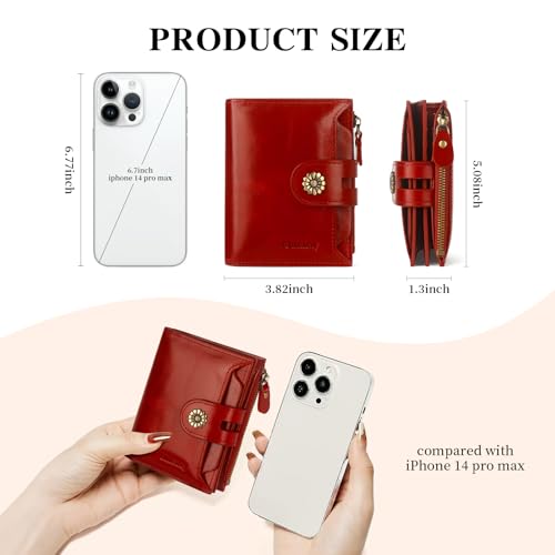 Image of Leather Wallet Women,RFID Blocking Womens Wallet Bifold Compact Card Holder Small Wallet for Women with Removable ID Window Winered